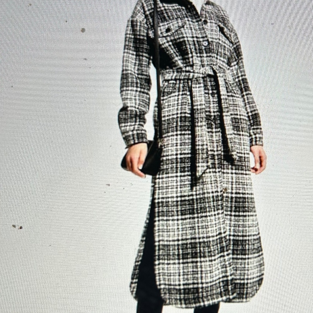 NWT LBLC Midi Black and White Plaid Hayley Midi Button Up Belted  Oversized XS